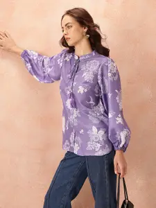 all about you Floral Print Tie-Up Neck Puff Sleeve Top