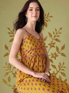 Anouk Floral Print Shoulder Straps Ethnic Dress