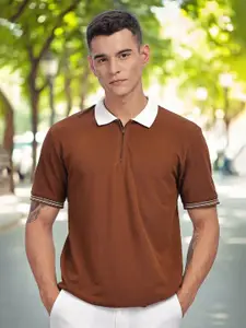 ADRO Men Solid Polo Collar Cotton T-shirt
