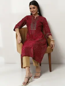 Rangriti Floral Printed Mandarin Collar Cotton Straight Kurta