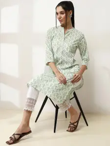 Rangriti Floral Printed Mandarin Collar Straight Kurtas