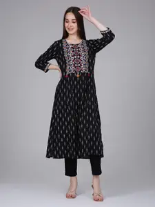 Saffron Threads Ethnic Motifs Printed Thread Work Pure Cotton Straight Kurtas