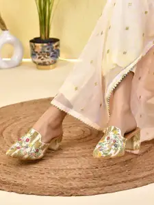 La Fiza Embellished PU Block Pumps