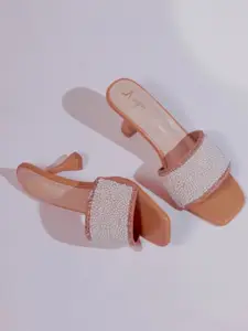 Looper Women Pearl Embellished Kitten Heel Sandals