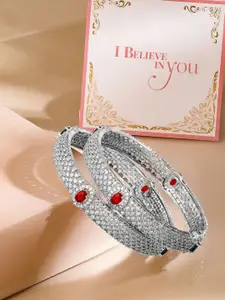 Rubans Valentine's Set of 2 Rhodium-Plated Cubic Zirconia Studded Bangles