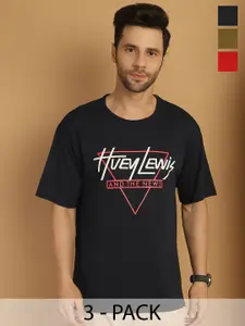 MACK JONNEY Men Pack Of 3 Typography Printed Round Neck Cotton Oversized T-shirts