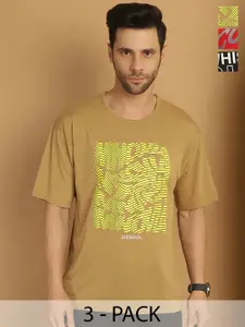 MACK JONNEY Men Pack Of 3 Typography Printed Round Neck Cotton Oversized T-shirts