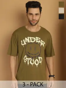 MACK JONNEY Men Pack Of 3 NASA Typography Printed Round Neck Cotton Oversized T-shirts