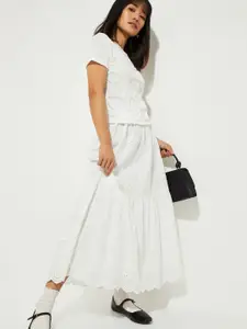 ALAYA F x URB_N Max Schiffli Pure Cotton Maxi Flared Skirt