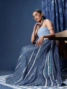 Taavi Indigo Printed Pure Cotton Maxi Flared Skirt