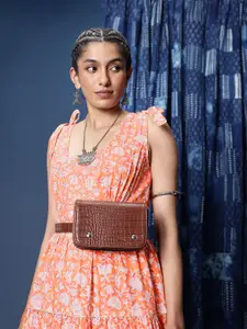 Taavi Floral Printed Tiered A-Line Midi Dress with Tie Up Detail