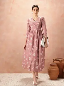 all about you Floral Print Pure Cotton Wrap Ethnic Dress