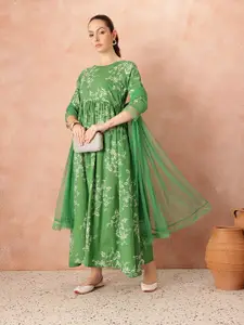 all about you Floral Printed Cotton Ethnic Dress With Dupatta