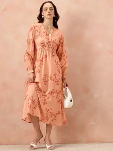 all about you Floral Printed Raglan Sleeves Midi Empire Dress