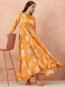 all about you Floral Printed Gotta Patti Detail Maxi Ethnic Fit & Flare Dress