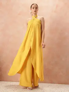 all about you High Slit Halter-Neck Longline Top with Palazzos