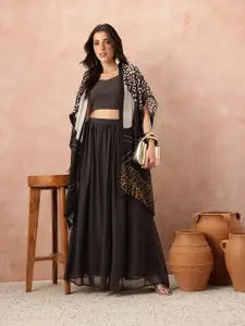 all about you Shoulder Straps Top & Flared Maxi Skirt Ethnic Co-Ords with Shrug