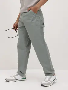 The Roadster Life Co. Men Mid-Rise Pure Cotton Straight Fit Cargo-Style Carpenter Trousers