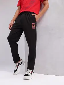 HRX by Hrithik Roshan Men Typography Printed Mid-Rise Lifestyle Track Pants