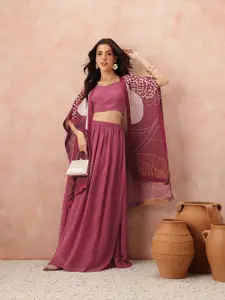 all about you Shoulder Straps Top & Flared Maxi Skirt Ethnic Co-Ords with Shrug