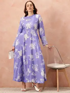 all about you Floral Printed Gotta Patti Detail Maxi Ethnic Fit & Flare Dress