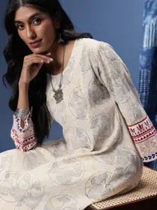 Taavi Ethnic Motifs Printed Sequinned Pure Cotton Sangeneri Kurta