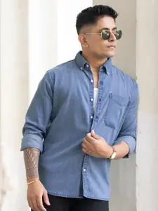 Powerlook Men Button-Down Collar Solid Cotton Casual Shirt