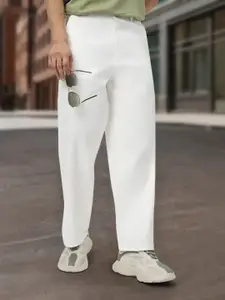 Urbano Fashion Men's White Loose Baggy Fit Solid Carpenter Trouser with Non-Stretchable
