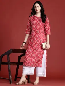 Anouk Bandhani Printed Boat Neck Straight Kurta