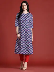 Anouk Floral Printed Boat Neck Straight Kurta