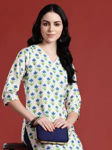 Anouk Floral Printed V-Neck Straight Kurta