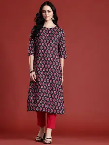 Anouk Floral Printed Boat Neck Straight Kurta