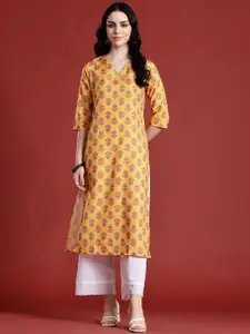 Anouk Floral Printed V-Neck Straight Kurta