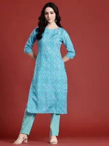 Anouk Bandhani Printed Boat Neck Straight Kurta