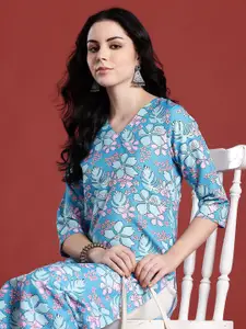 Anouk Floral Printed V-Neck Straight Kurta