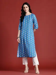 Anouk Floral Printed Boat Neck Straight Kurta