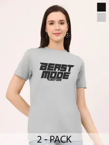 Leotude Women Pack Of 2 Typography Printed Round Neck Cotton T-shirts