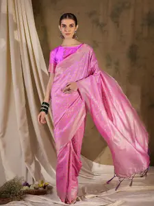 DEVATITHI Baby Pink Banarasi Silk Saree