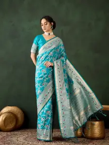 DEVATITHI Teal Soft Banarasi Silk Saree