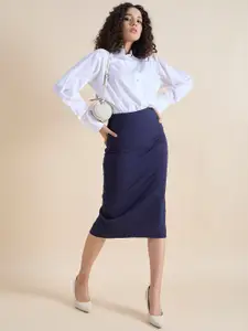 PowerSutra Women 4-Way Stretch Navy Blue Pencil Skirt