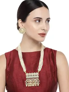 Anouk Gold-Plated And White Stone Studded And Perals Beaded Necklace And Earrings