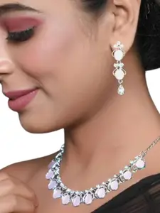 Anouk Silver Plated And Lavender Rhinestone Studded Necklace And Earrings