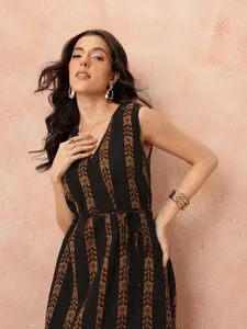 all about you Self-Striped A-Line Midi Dress