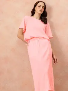 all about you Seersucker Effect Tie-Up Detail Top with Midi A-Line Skirt