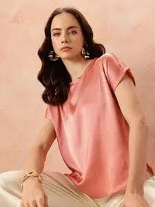 all about you  Crinkled Effect Extended Sleeves Satin Top