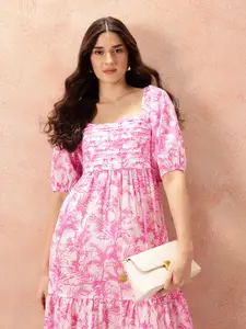 all about you Tropical Print Pure Cotton Smocked A-Line Dress