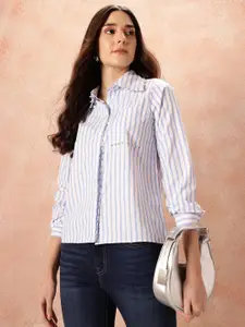 all about you Studded Striped Pocket Detail Casual Shirt