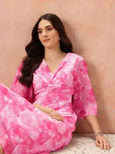 all about you Floral Print Twisted A-Line Midi Dress