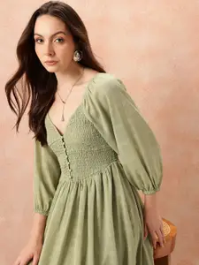 all about you Self-Checked Smocked Fit & Flare Midi Dress