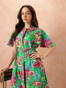 all about you Floral Print A-Line Midi Dress with Belt